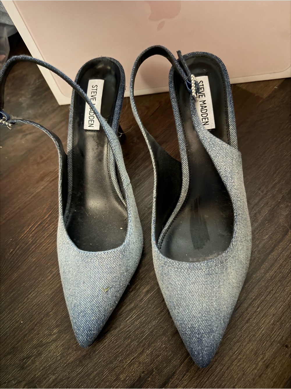 Steve Madden Denim Pointed Slingback Heels in Light Blue
